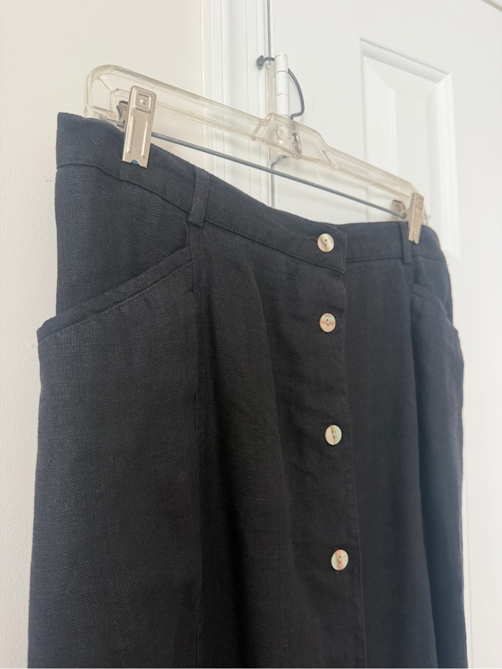 L.L. Bean Black Linen Skirt with Button Front
